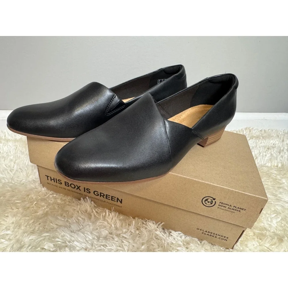 New Clarks Juliet Palm Black Leather Slip On Loafer Shoes Women 11 M